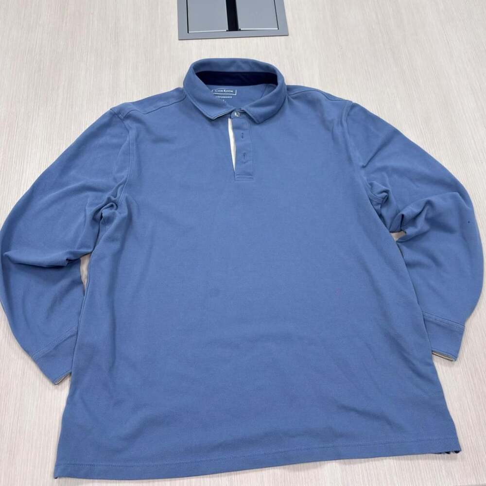 Club Room Performance Long Sleeve Polo Shirt Size L Blue